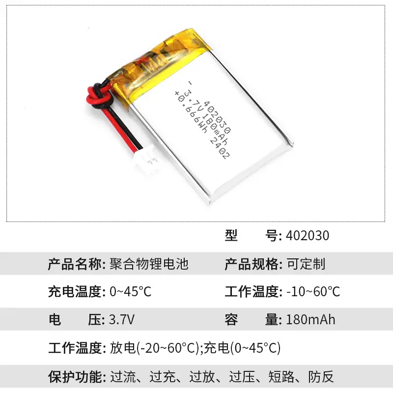 402030 180mAh 3.7V Lithium Polymer Battery Customization - Image 2