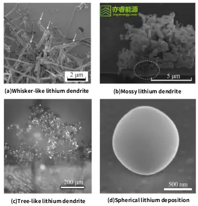 Microstructure and morphology diagram of lithium dendrites